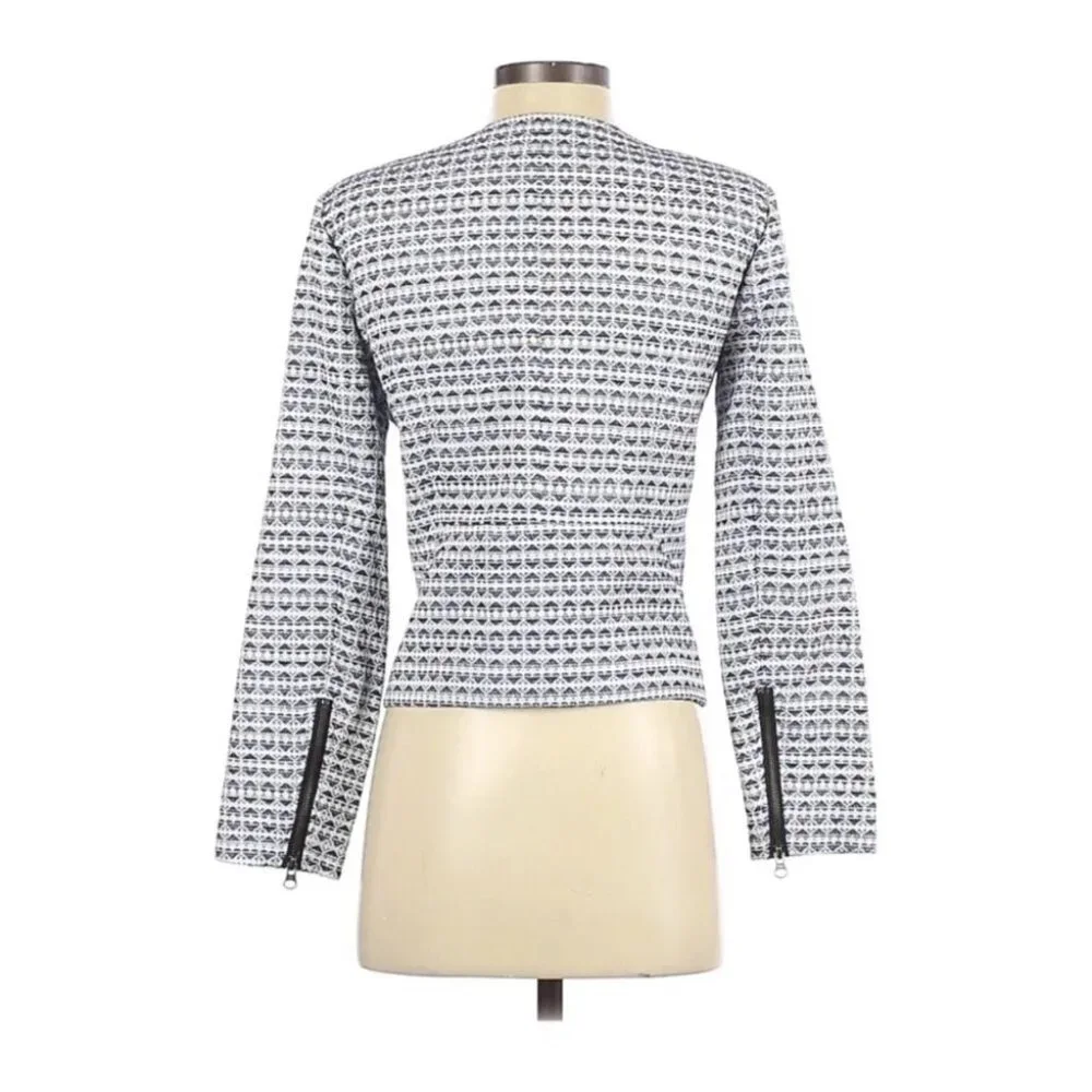 J. CREW White with Blue Hearts Full Zip Cropped Blazer, Size X Small - Picture 11 of 12